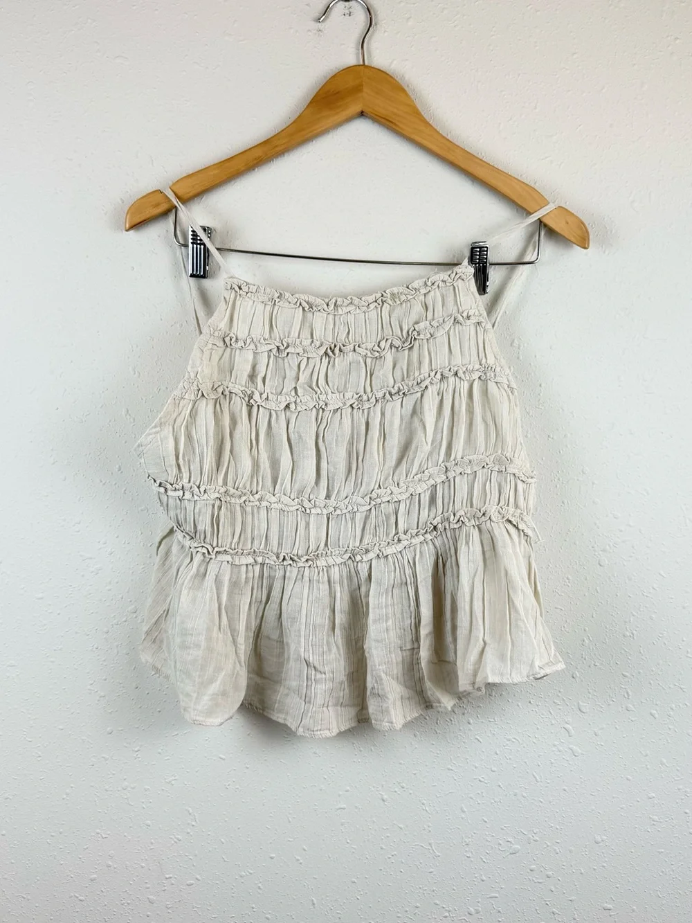 Free People Free-est Angelina Beige Ruffled 2 Piece Beach Set Sz Medium NEW
